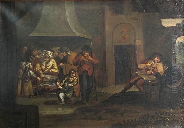 A Woman Selling Pancakes In A Tavern Interior Oil Painting by Adriaen Jansz. Van Ostade