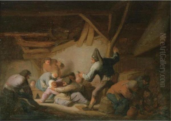 Peasants Brawling In A Tavern Oil Painting by Adriaen Jansz. Van Ostade