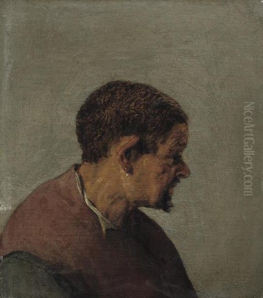 Head Of A Man In Profile Oil Painting by Adriaen Jansz. Van Ostade