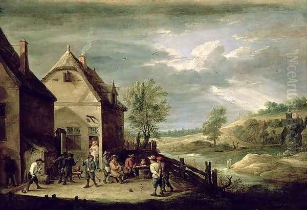 Peasants Playing Boules Oil Painting by David The Younger Teniers