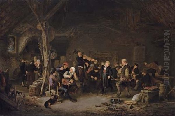 Peasants Making Merry In A Barn Oil Painting by Adriaen Jansz. Van Ostade