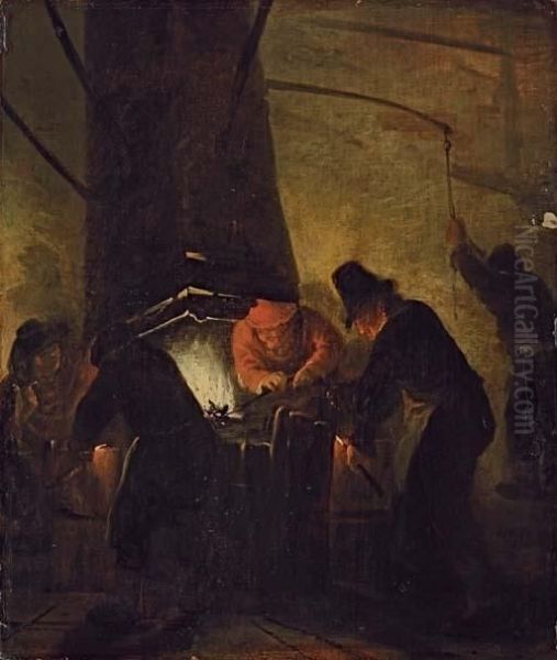 A Forge Oil Painting by Adriaen Jansz. Van Ostade