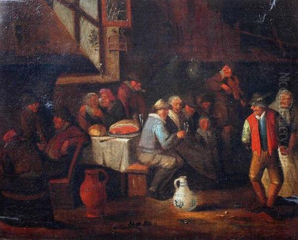 Figures Drinking In An Inn Oil Painting by Adriaen Jansz. Van Ostade