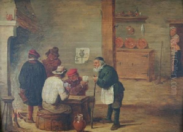 Gentlemen Playing Cards In A Tavern Oil Painting by Adriaen Jansz. Van Ostade