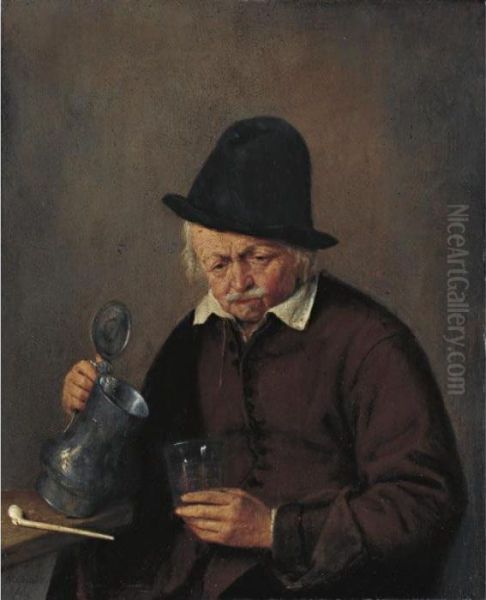 A Man Holding A Tankard And A Glass Oil Painting by Adriaen Jansz. Van Ostade