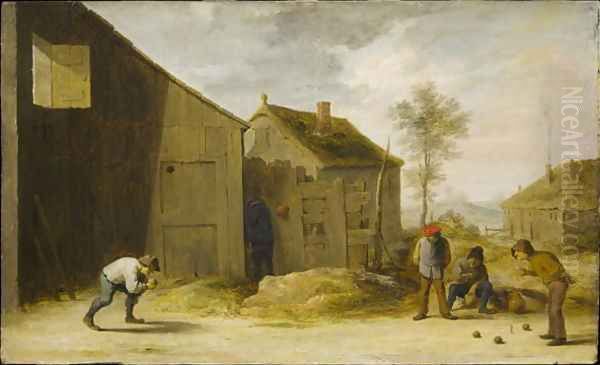 Peasants Playing Bowls Oil Painting by David The Younger Teniers