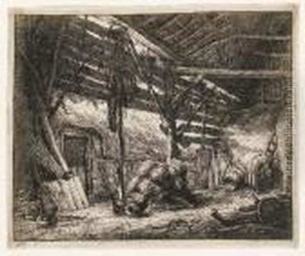 The Barn Oil Painting by Adriaen Jansz. Van Ostade