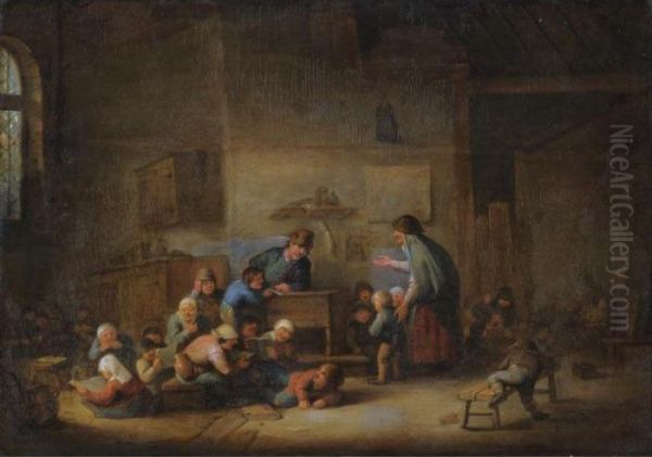 A Classroom Interior With A Mother Enrolling A New Boy To The Class Oil Painting by Adriaen Jansz. Van Ostade