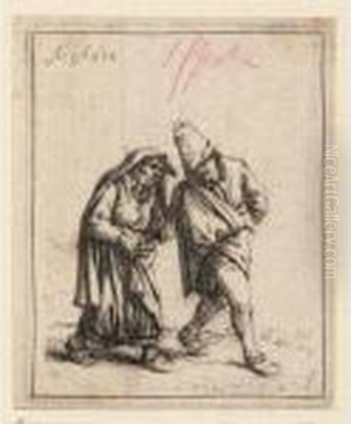 The Couple Walking (holl. 24) Oil Painting by Adriaen Jansz. Van Ostade