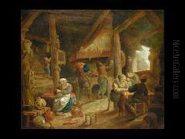 Interieur Mit Bauern Und Kartenspielern Oil Painting by Adriaen Jansz. Van Ostade