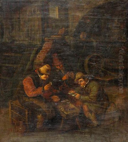 Die Kartenspieler. Oil Painting by Adriaen Jansz. Van Ostade