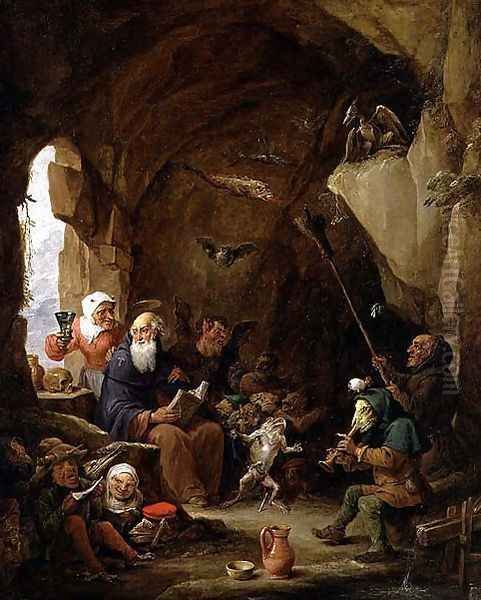 The Temptation of St. Anthony in a Rocky Cavern Oil Painting by David The Younger Teniers