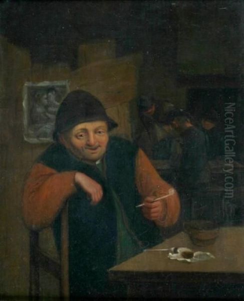 Man Smoking A Pipe Oil Painting by Adriaen Jansz. Van Ostade