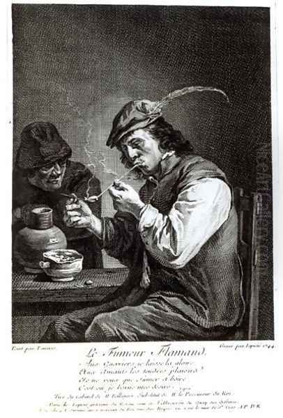 The Flemish Smoker, engraved by Francois Bernard Lepicie 1698-1755, 1744 Oil Painting by David The Younger Teniers