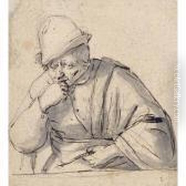 Half-length Study Of A Man, Possibly A Self-portrait Oil Painting by Adriaen Jansz. Van Ostade