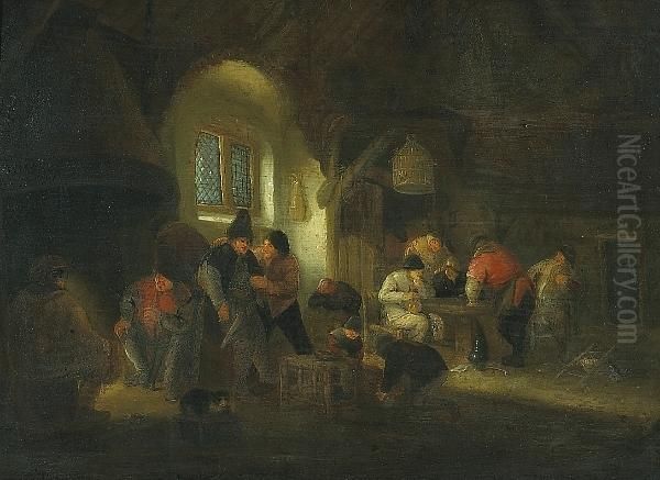 An Interior Scene With Peasants Carousing Oil Painting by Adriaen Jansz. Van Ostade