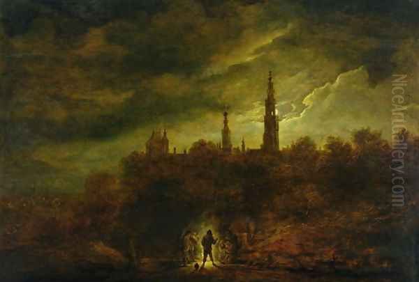 Moonlight Landscape Oil Painting by David The Younger Teniers