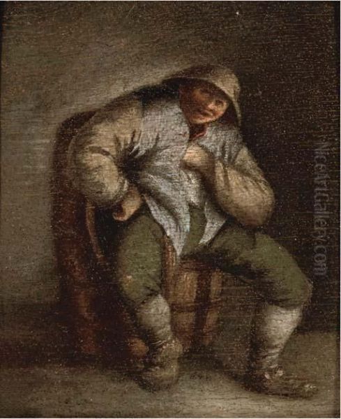 A Peasant Seated In An Interior Oil Painting by Adriaen Jansz. Van Ostade