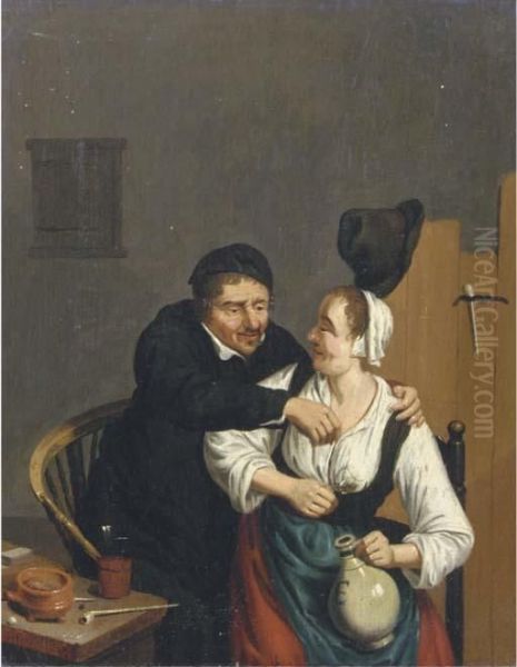 A Peasant Couple In A Tavern Oil Painting by Adriaen Jansz. Van Ostade