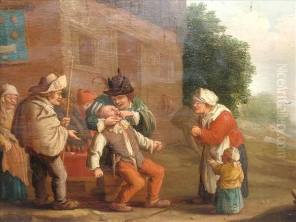 Ostade, Peasants Outsidea Tavern; A Tooth-puller Ast Work Outside A Tavern Oil Painting by Adriaen Jansz. Van Ostade