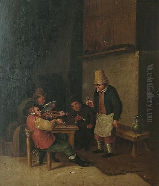 Peasants Making Music In A Tavern Interior Oil Painting by Adriaen Jansz. Van Ostade