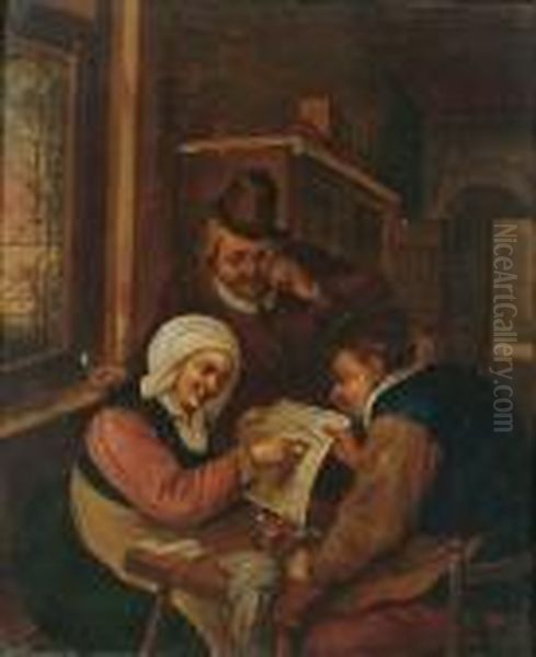 Reading The News Oil Painting by Adriaen Jansz. Van Ostade