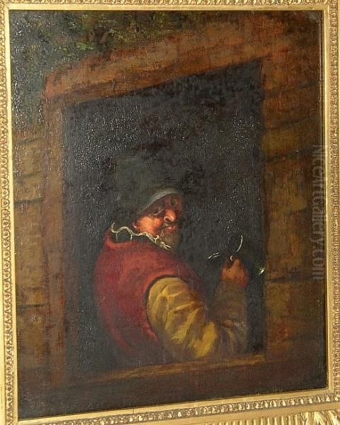 Drinker At A Tavern Window Oil Painting by Adriaen Jansz. Van Ostade