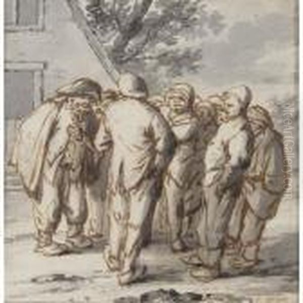 A Group Of Peasants Oil Painting by Adriaen Jansz. Van Ostade