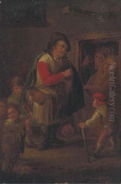 A Pedlar At A Cottage Door Oil Painting by Adriaen Jansz. Van Ostade