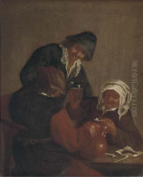 Peasants Making Merry In A Tavern Oil Painting by Adriaen Jansz. Van Ostade