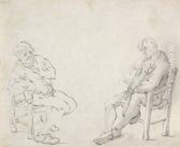 Two Seated Men Oil Painting by Adriaen Jansz. Van Ostade