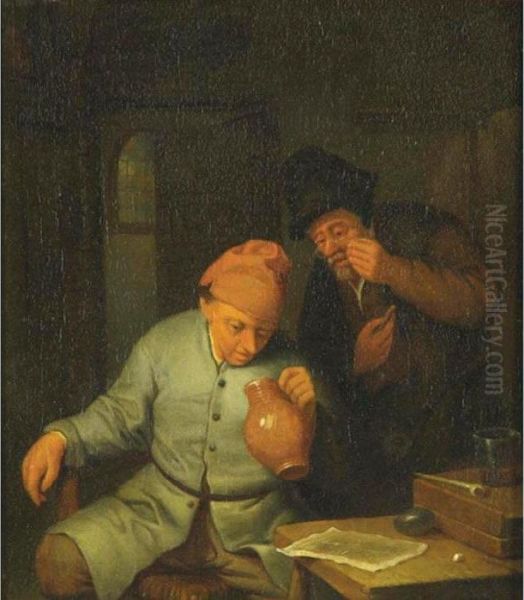 Peasants In A Tavern Oil Painting by Adriaen Jansz. Van Ostade