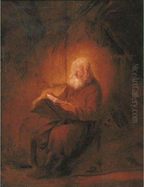 A Hermit Reading Oil Painting by Adriaen Jansz. Van Ostade