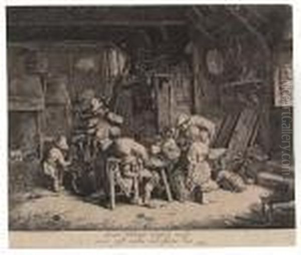 Two Etchings.
The Dance In The Inn Oil Painting by Adriaen Jansz. Van Ostade