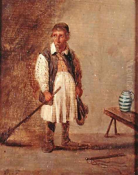 Domestic Worker Holding a Broom, c.1680 Oil Painting by David The Younger Teniers