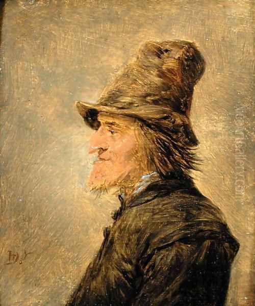 Portrait of man with a beard, in profile, wearing a straw hat Oil Painting by David The Younger Teniers