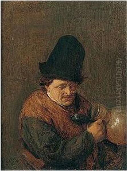 A Peasant Drinking From A Flaggon Oil Painting by Adriaen Jansz. Van Ostade