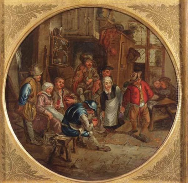 Peasants Merry Making In An Inn Oil Painting by Adriaen Jansz. Van Ostade