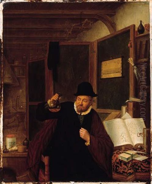 A Piskijker In His Study Oil Painting by Adriaen Jansz. Van Ostade