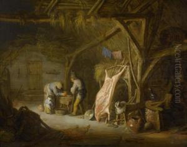 Peasant Family In A Barn. Oil Painting by Isaack Jansz. van Ostade