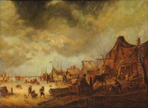 Paysage D'hiver Aux Patineurs Et Attelages Oil Painting by Isaack Jansz. van Ostade