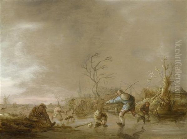 Winter Landscape With Skaters Oil Painting by Isaack Jansz. van Ostade