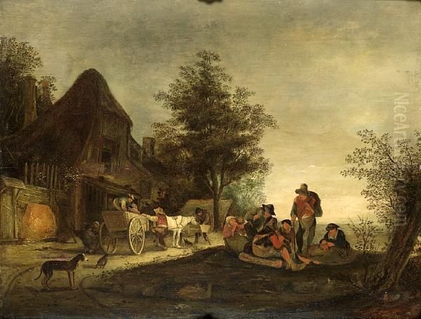 Figures Before A Country Inn Oil Painting by Isaack Jansz. van Ostade