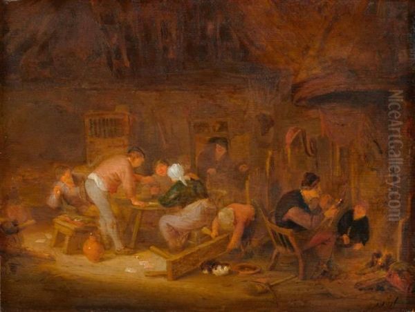 Inn Scene. Oil Painting by Isaack Jansz. van Ostade