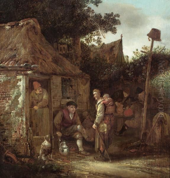 Bauern Vor Einem Wirtshaus Oil Painting by Isaack Jansz. van Ostade