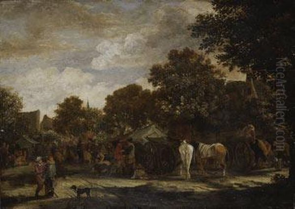 Escena De Mercado En La Calle De Un Pueblo Oil Painting by Isaack Jansz. van Ostade