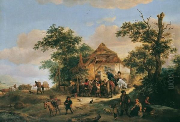 Bauern Vor Dem Wirtshaus. Oil Painting by Isaack Jansz. van Ostade