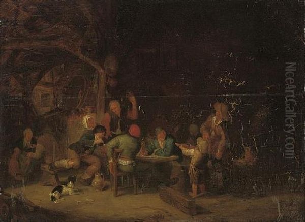 Peasants Merrymaking In A Barn Oil Painting by Isaack Jansz. van Ostade