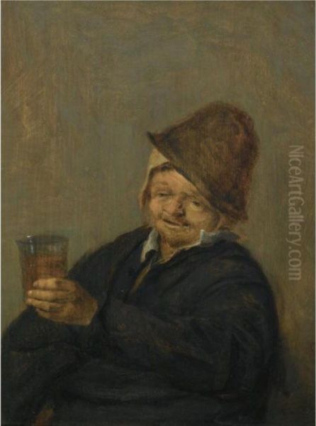 A Study Of An Elderly Peasant, Seated, Holding A Beer Glass Oil Painting by Isaack Jansz. van Ostade