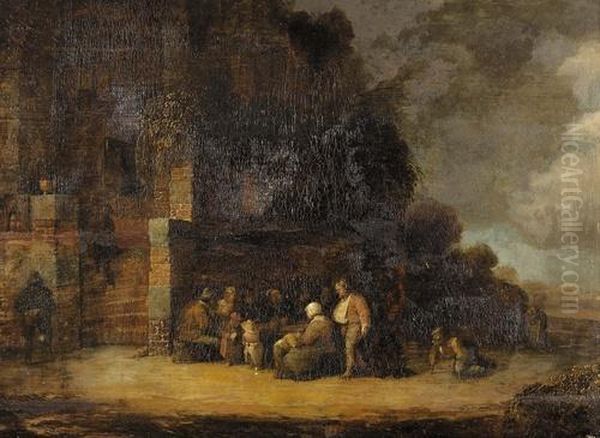 Bauerliche Genreszene. Oil Painting by Isaack Jansz. van Ostade